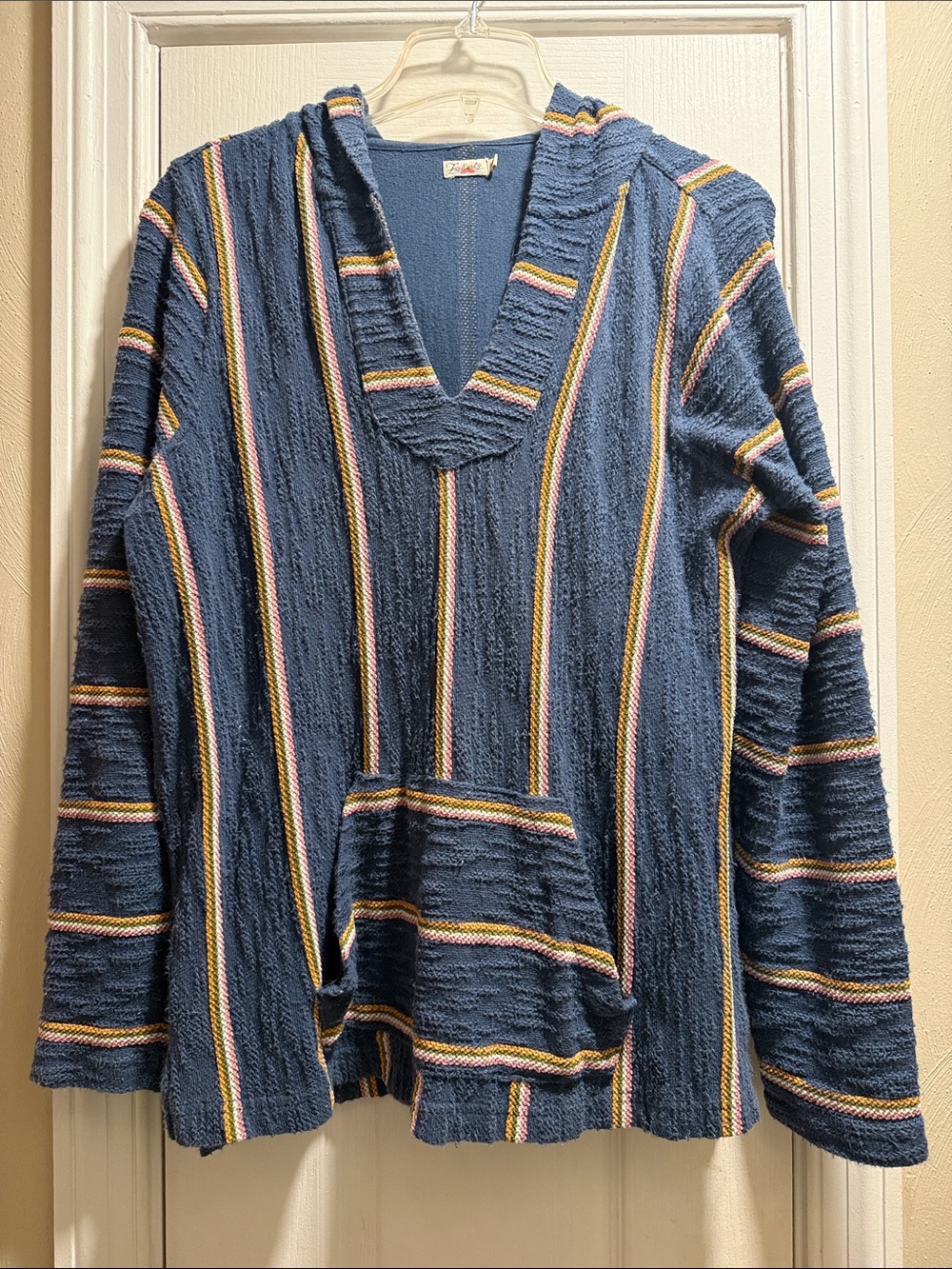Faherty Striped Blue Baja Hoodie with Multicolor Accents